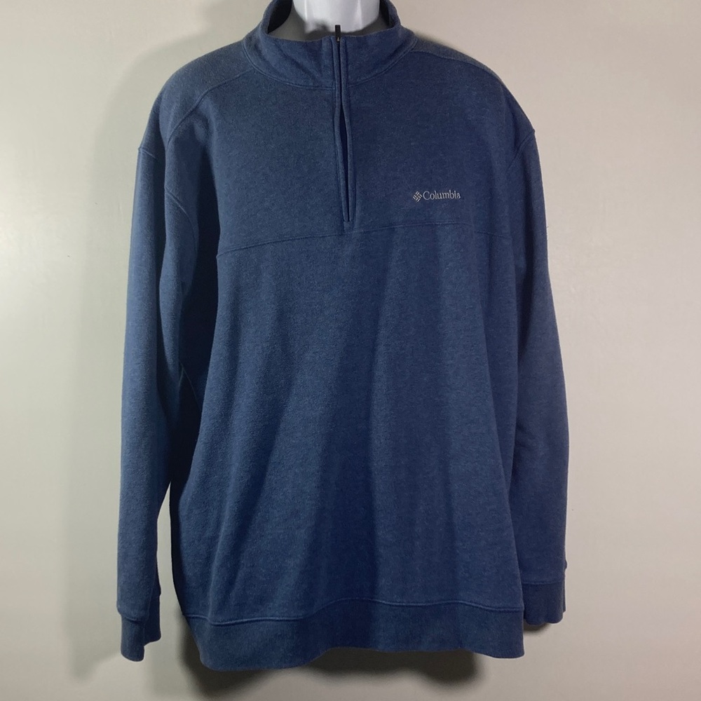 Columbia Men Blue Half-Zip Fleece Lined Pull Over Size XXL Soft Band Cuff & Hem